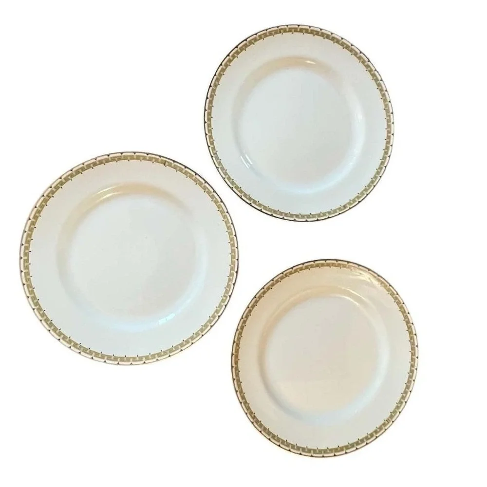 Cleveland China Cream Gold Greek Key 18K Gold Trim Small Plates Saucers Set of 3